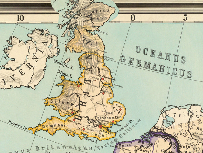 Old Roman Empire World Map From 266BC to 305AD by Perthes & Kampen, 1889 - Rare Map of Byzantine, West and East Roman Empire & Roads