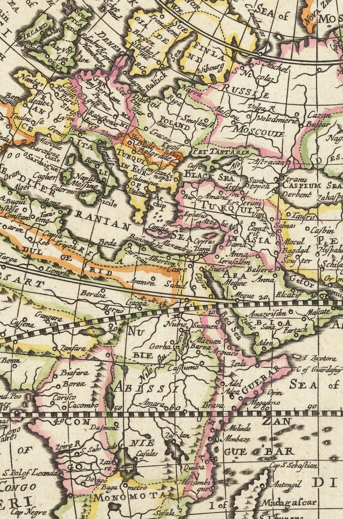 Old World Map from 1671 by Richard Blome - First English World Atlas Wall Chart