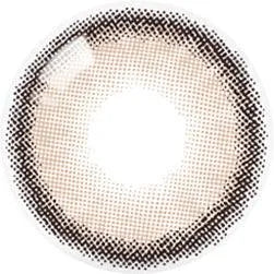 A close-up image of the Olola Dearsome Milk Brown contact lens by Olola, featuring a milk brown tone with a black dotted rim and clear center; available in both non-prescription and myopia prescription options.