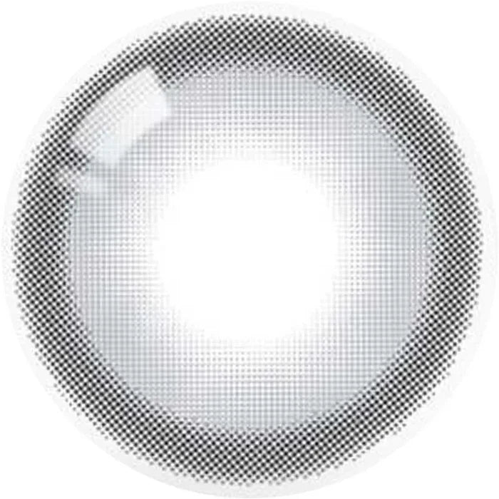 Olola Glint 1-Day Grey (10pk) by Olola features daily disposable circle lenses with a transparent center and a subtle dotted gray edge, ideal for enhancing your look with comfortable, natural style.