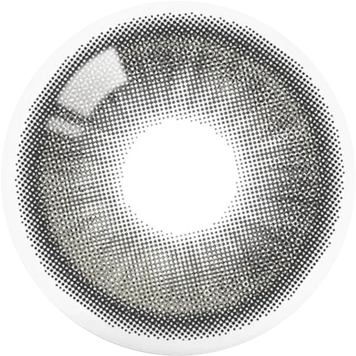 Detailed lens design of EyeCandys Olola Meow Scottish Grey colored contact lens, showing natural grey hues and lens pattern.