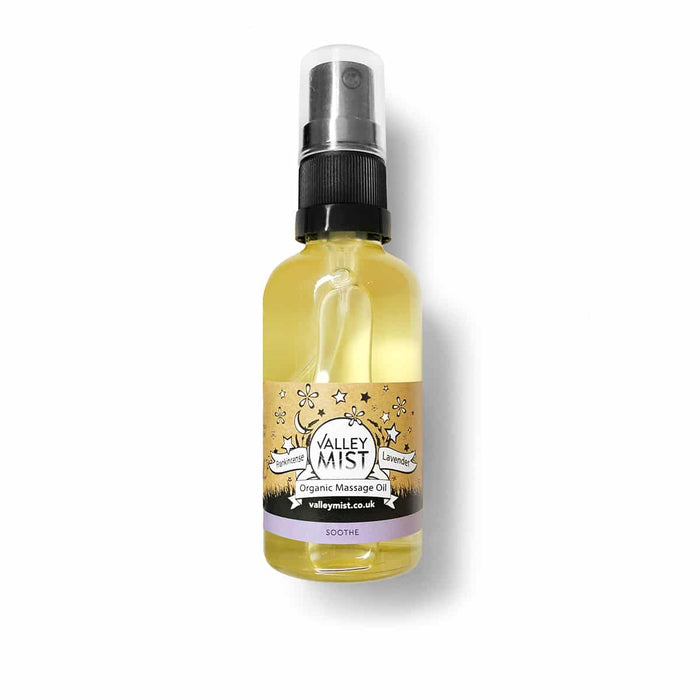 spray pump organic massage oil for babies with soothing frankinsence and lavender