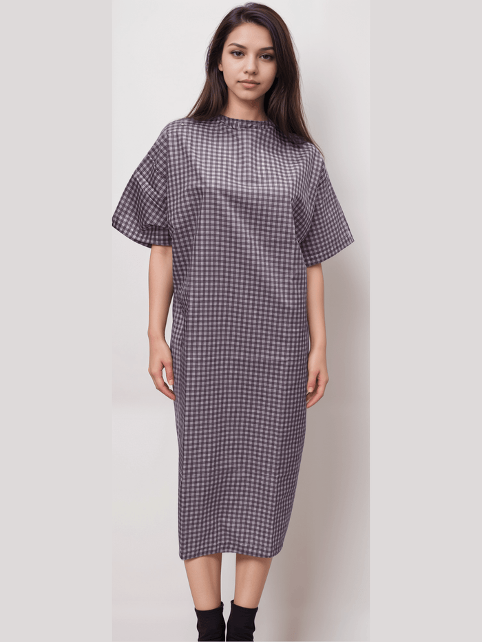 Patient Gown Nadi Lavender Checks | HICKORY - J R GARMENTS