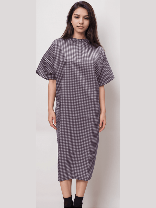 Patient Gown Nadi Lavender Checks | HICKORY - J R GARMENTS