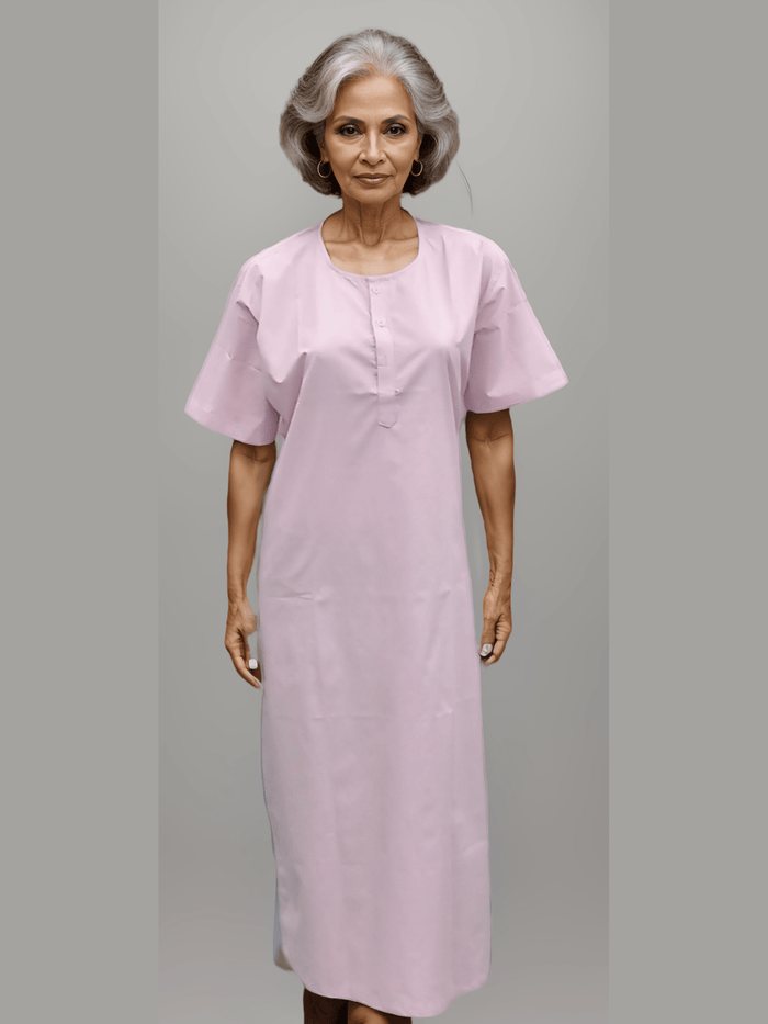 Patient Gown with Pink Lining - 3 Button Design by HICKORY - J R GARMENTS