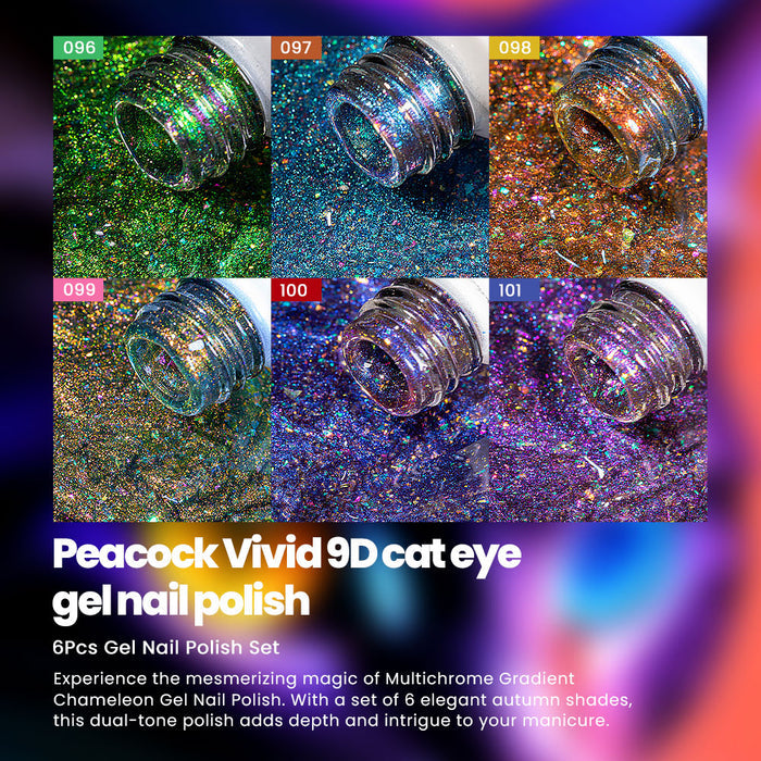 Peacock Vivid 9D cat eye gel nail polish 6 Colors Set 7.5 ml