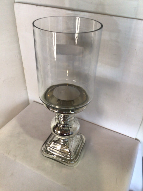 Pedestal Silver Glass Candle Holder
