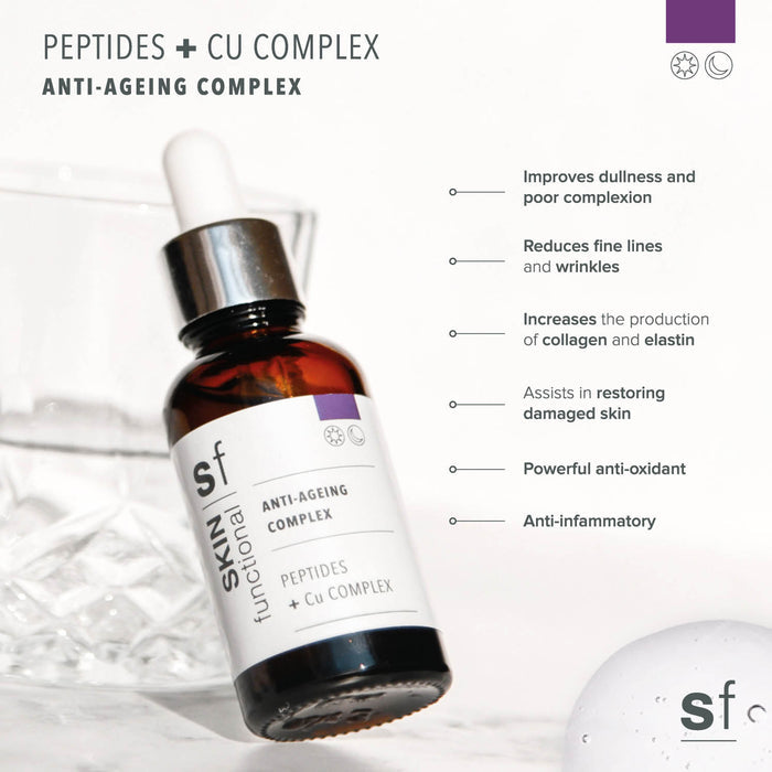 SKIN Functional anti-ageing complex treatment with details skincare product on a grey background