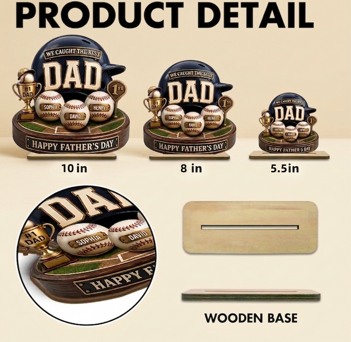 Personalized 3D Effect Baseball Helmet 2-Layer Wooden Plaque With Name - Father's Day Gift For Him
