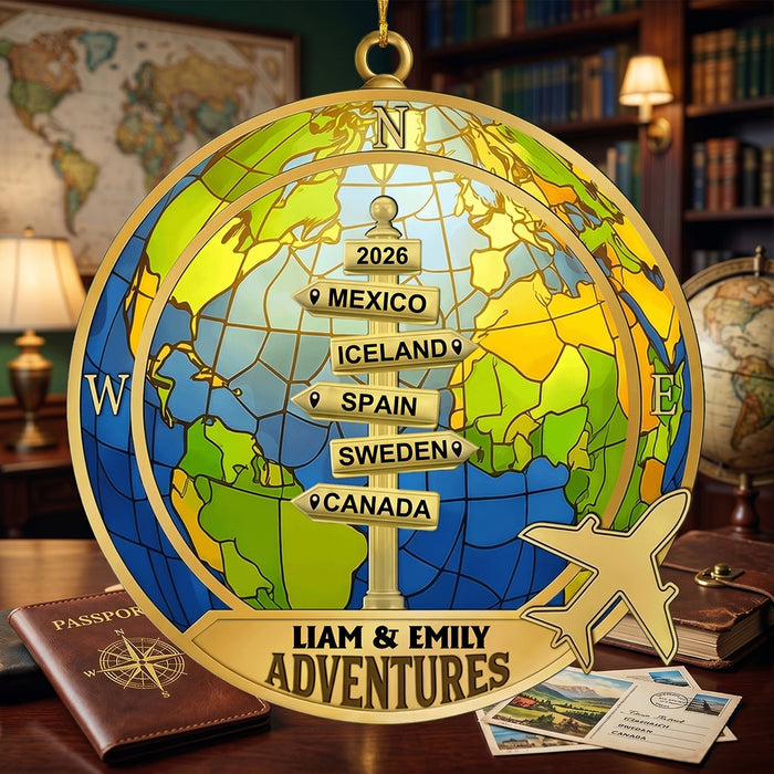 Personalized Couple Travel Ornament - World Map Adventure Keepsake For Travelers
