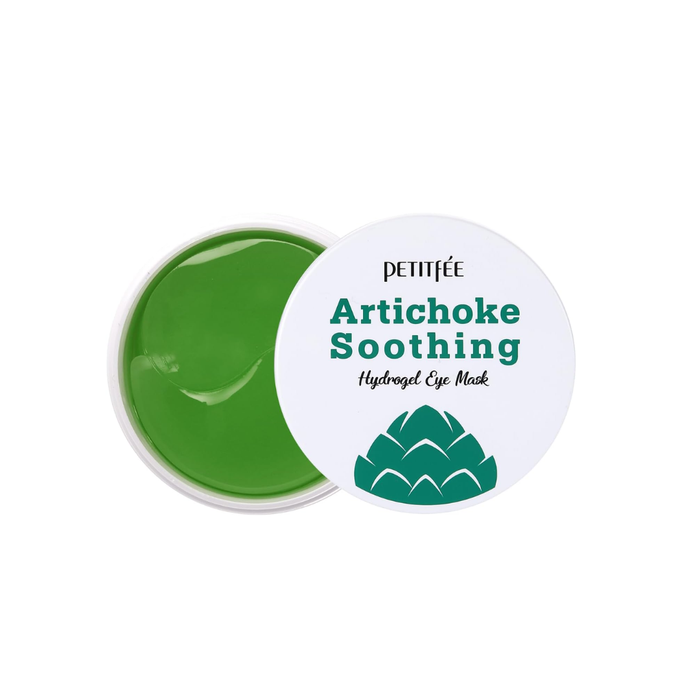 PETITFEE Artichoke Soothing Hydrogel Eye Mask delivers refreshing hydration and soothing care to tired under-eyes. Enriched with Artichoke Leaf Extract, it helps calm the skin, reduce puffiness, and improve elasticity for a smoother, firmer appearance. Infused with Centella Asiatica, Aloe Vera, and Green Tea Extracts, these hydrogel patches provide deep moisture and a cooling effect to revitalize the delicate eye area. The comfortable gel texture adheres perfectly to the skin, leaving it refresh