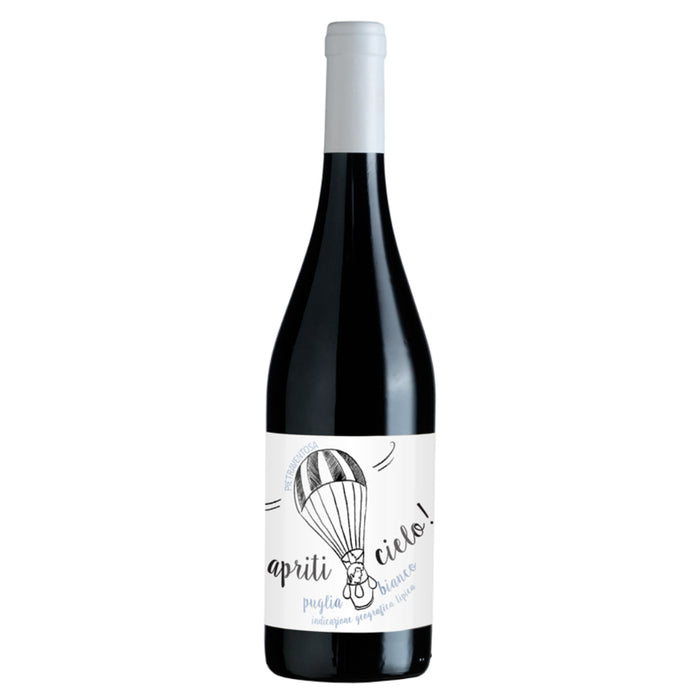 White label wine bottle with dark glass and foil cap