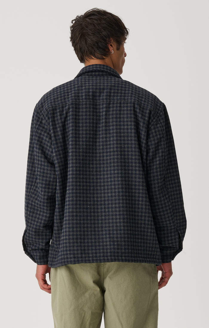 Plaid Zip-Thru Long Sleeve Shirt - Indigo