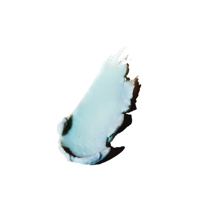 An artistic cosmetic swipe of the thick, light-blue Ayuna Plasma facial mask texture.