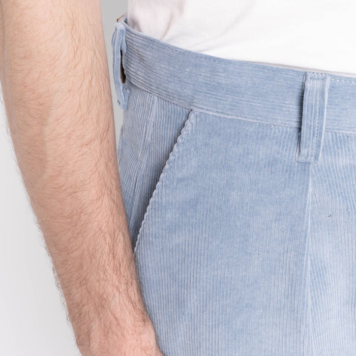 Pleated Trouser - Faded Corduroy Organic - Pale Indigo by Naked & Famous Denim