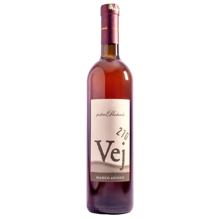 White wine bottle with burgundy cap and label reading Vei, Bianco Antico