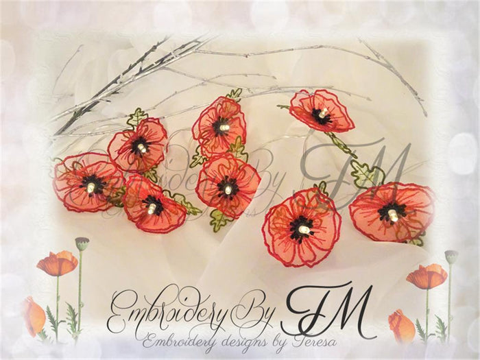 Poppies Lights / 4x4 hoop ( design on organza)