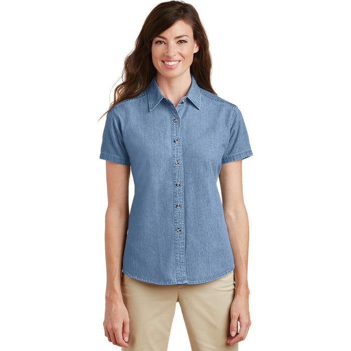 no-logo Port & Company Ladies Short Sleeve Value Denim Shirt-Regular-Port & Company-Thread Logic