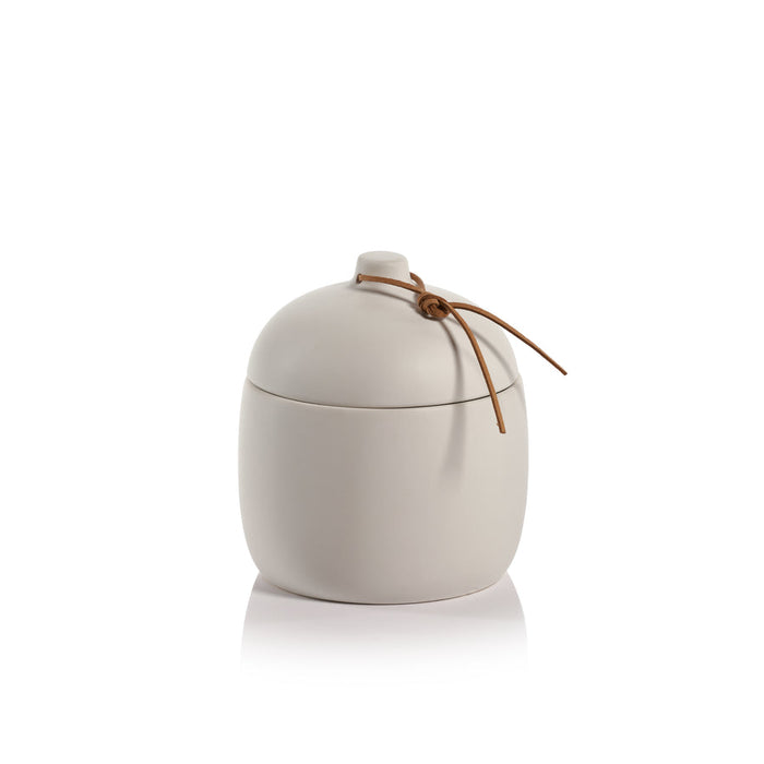Prado Ceramic Canister with Leather Tie - White - Decorative Jars by Carlyle Avenue