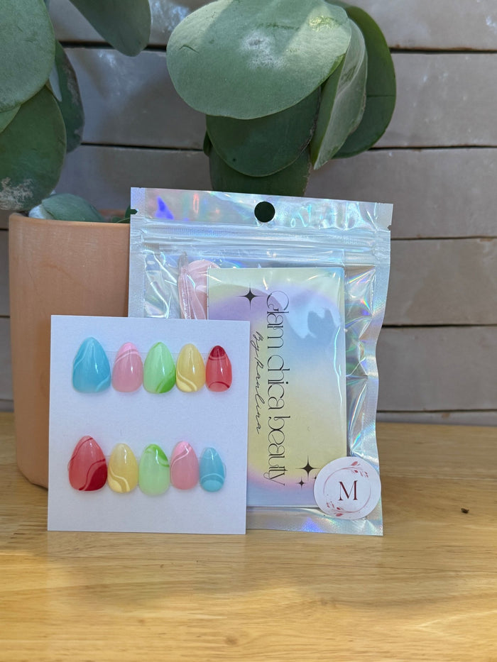 Press On Nails- Short Almond- Medium size- Jelly Rainbow - Aesthetics By Kell