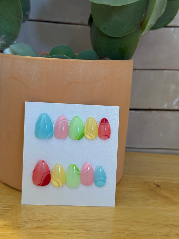 Press On Nails- Short Almond- Medium size- Jelly Rainbow - Aesthetics By Kell