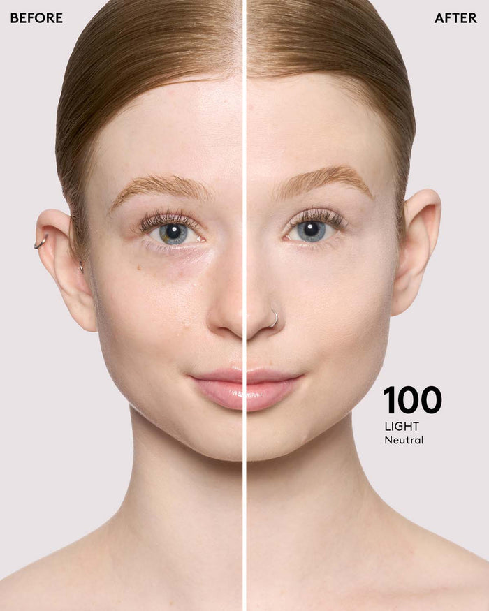 before and after of light skin toned model in pro filt'r concealer