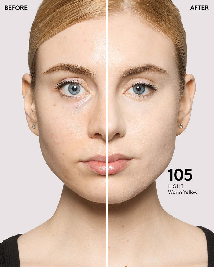 before and after of light skin toned model in pro filt'r concealer