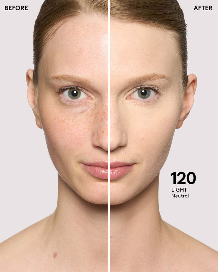 before and after of light skin toned model in pro filt'r concealer