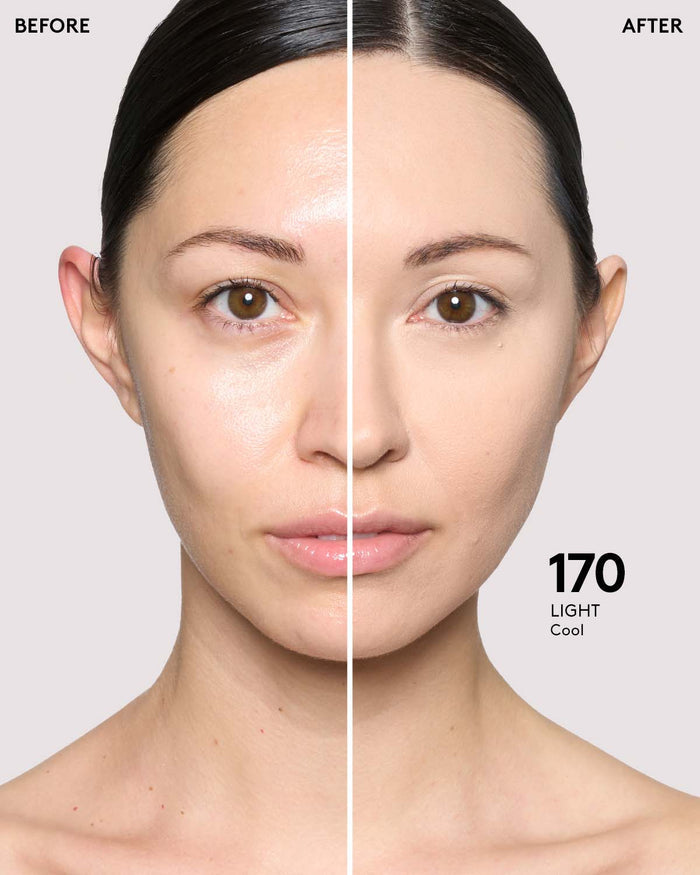 before and after of light skin toned model in pro filt'r concealer