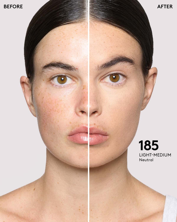 before and after of light-medium skin toned model in pro filt'r concealer
