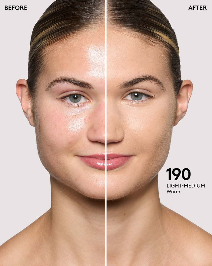 before and after of light-medium skin toned model in pro filt'r concealer