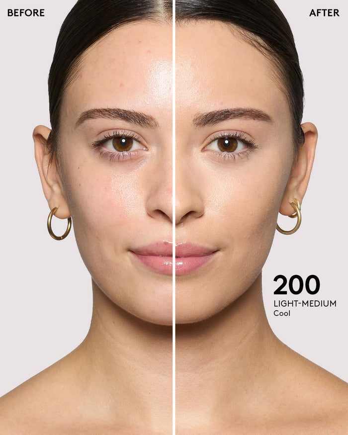 before and after of light-medium skin toned model in pro filt'r concealer