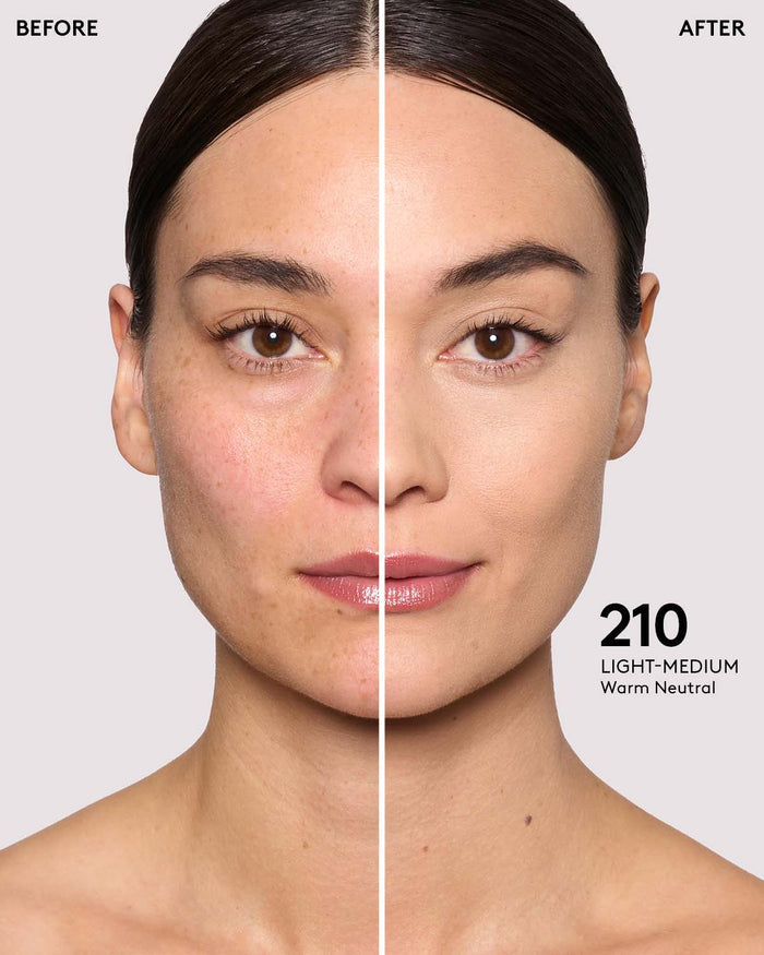 before and after of light-medium skin toned model in pro filt'r concealer