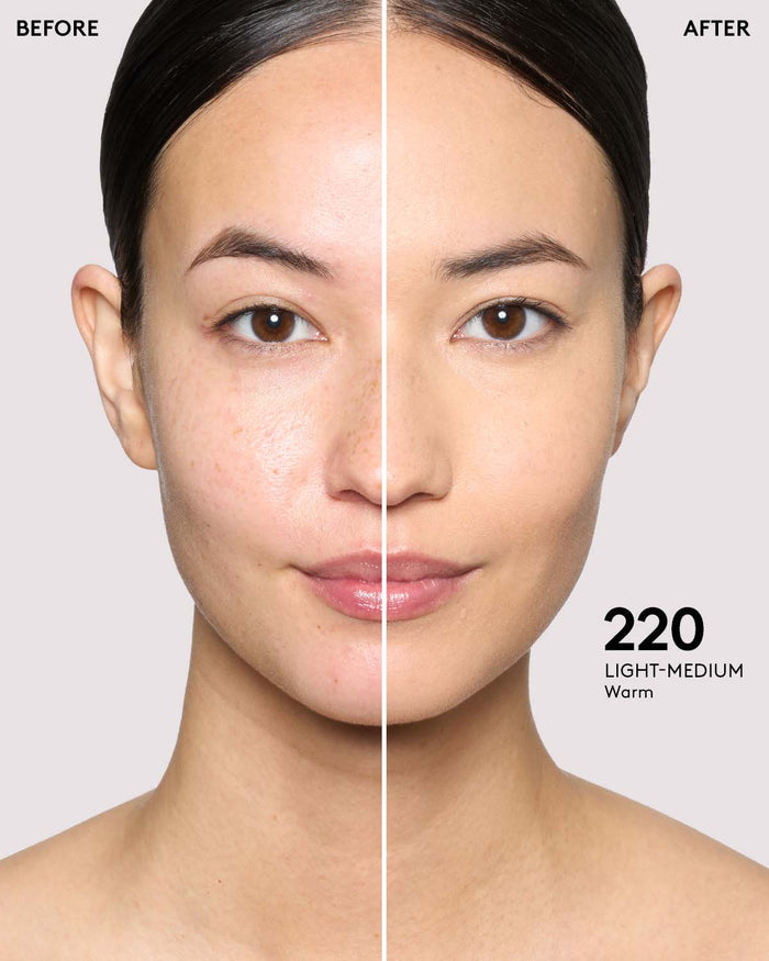 before and after of light-medium skin toned model in pro filt'r concealer