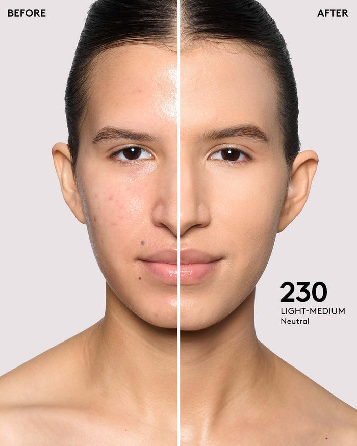 before and after of light-medium skin toned model in pro filt'r concealer