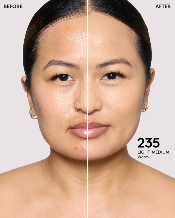 before and after of light-medium skin toned model in pro filt'r concealer