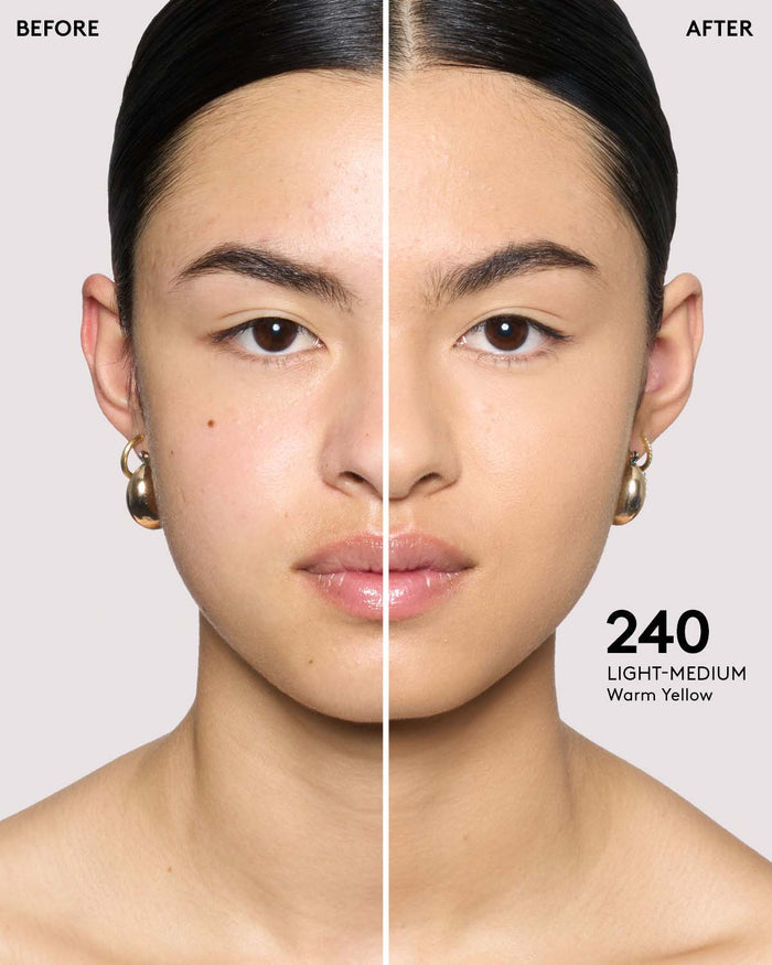 before and after of light-medium skin toned model in pro filt'r concealer