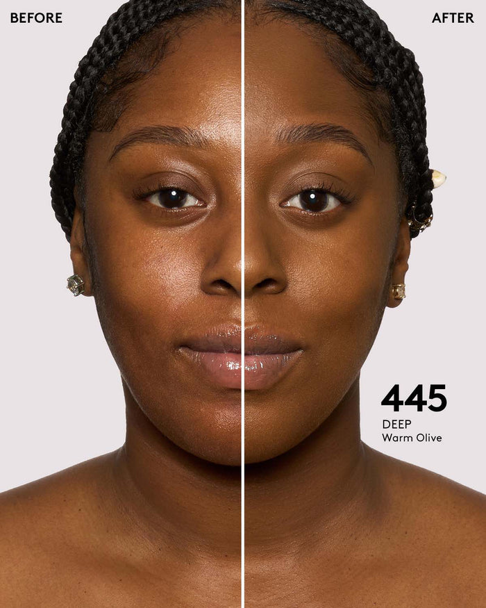 before + after imagery for shade 445 in pro filt'r soft matte longwear foundation