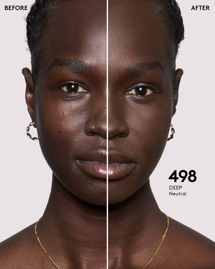 before + after imagery for shade 498 in pro filt'r soft matte longwear foundation