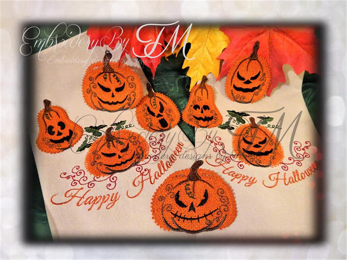 Pumpkins FSL ( 4x4 hoop)  and Pumpkins cutwork ( 5x7 hoop)