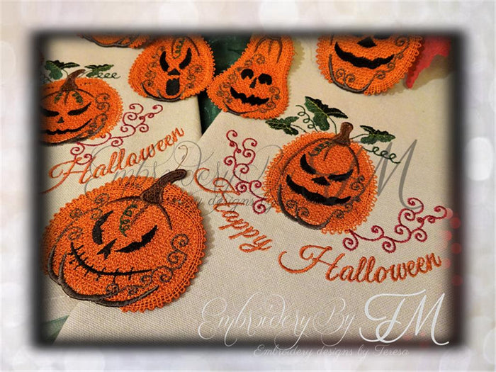 Pumpkins FSL ( 4x4 hoop)  and Pumpkins cutwork ( 5x7 hoop)