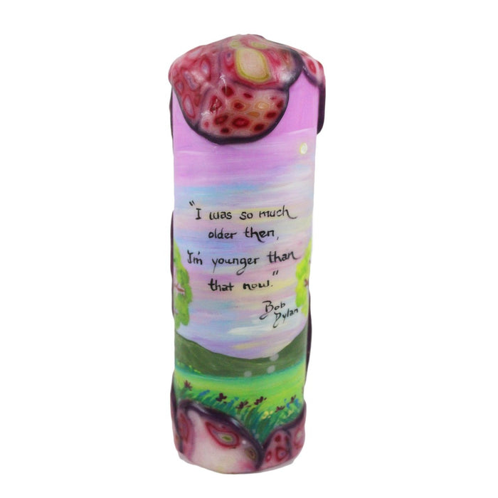 Quote Candle - "I was so much older then, I'm younger than that now" Bob Dylan - Candlestock.com