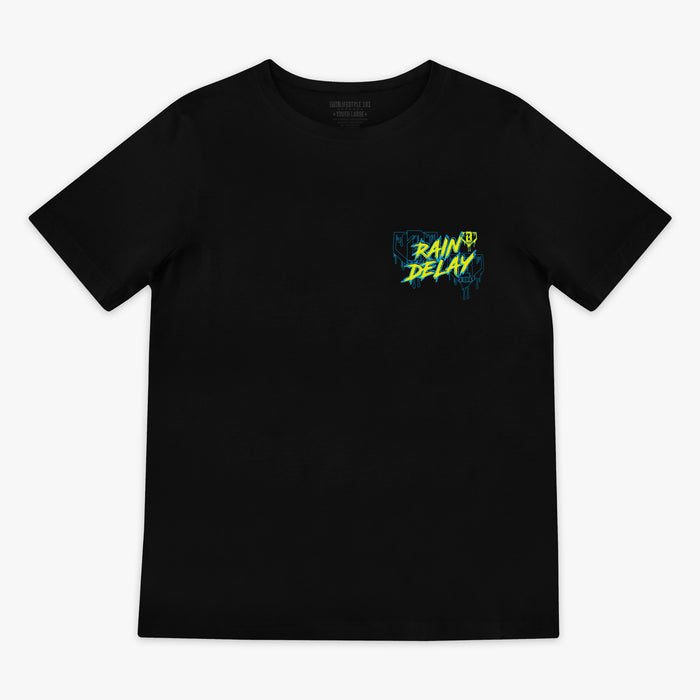 Black Rain Delay youth graphic tee — front view