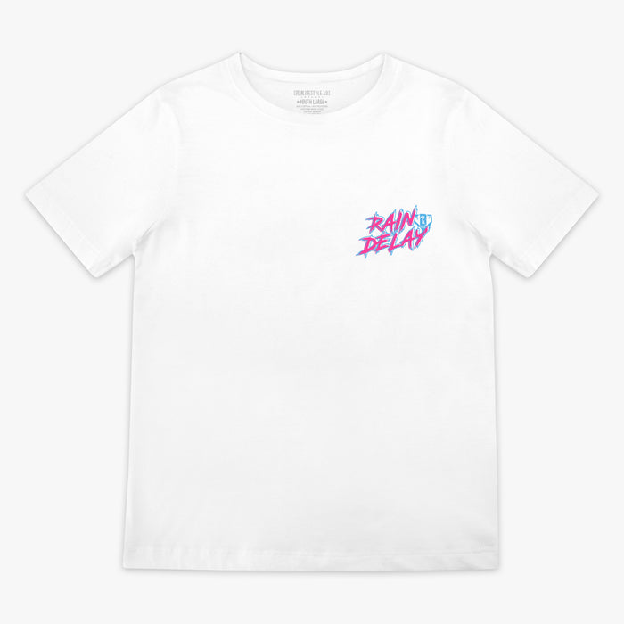 White Rain Delay Cotton Candy youth graphic tee — front view