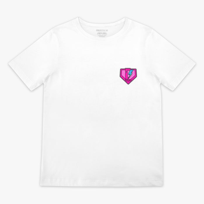 White Rain Delay Lightning Bolt youth graphic tee — front view