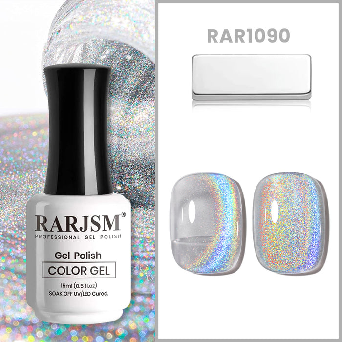 RAR1090 Rainbow Blue Purple cat eye gel polish 15ml HEMA TPO free vegan magnetic holographic shimmer crystal clear