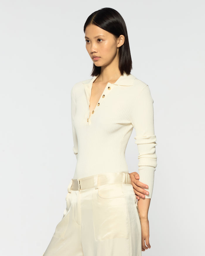 Ribbed Henley Top - Cream