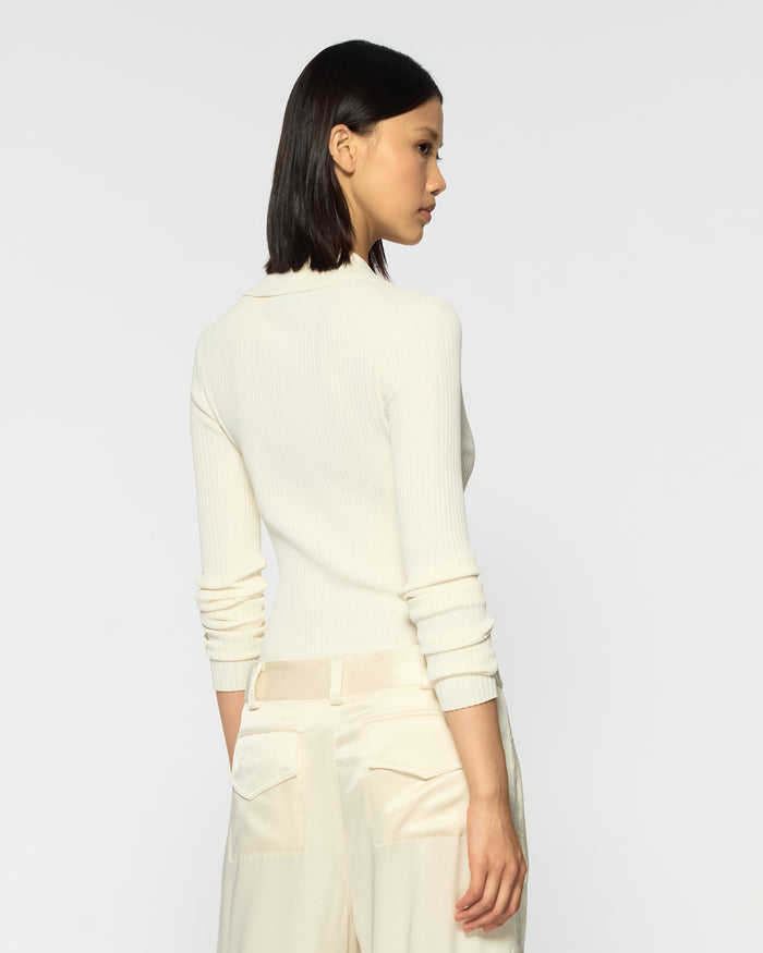 Ribbed Henley Top - Cream