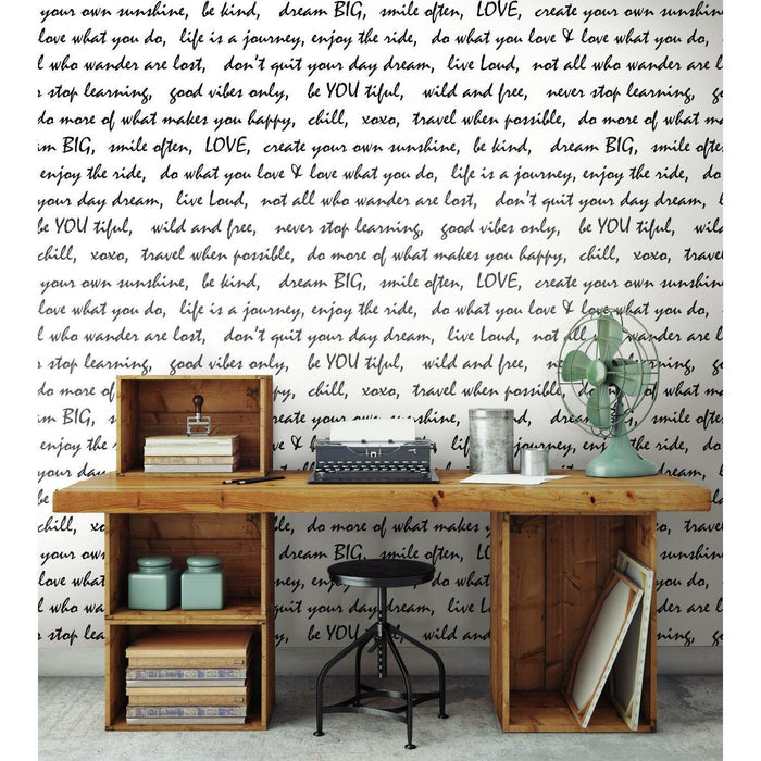 RoomMates Dream Big Script Black Peel & Stick Wallpaper - EonShoppee