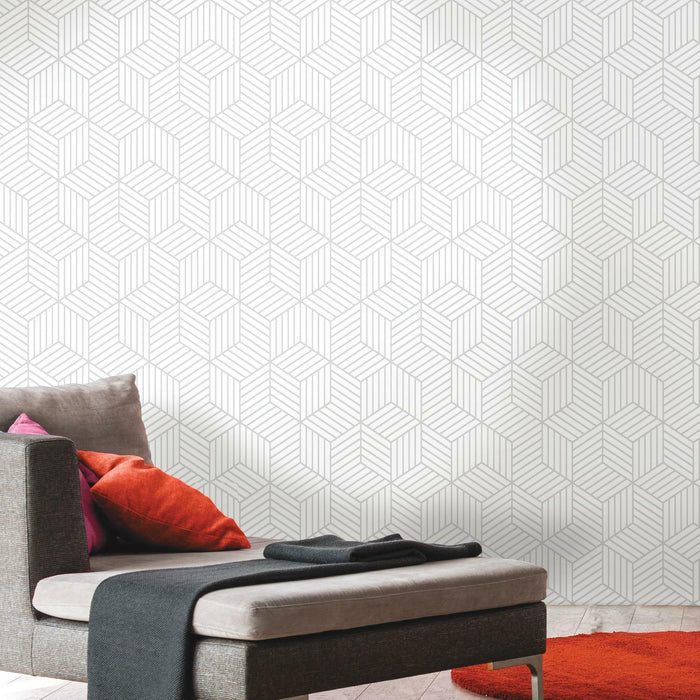 RoomMates Stripped Hexagon White/Grey Peel & Stick Wallpaper - EonShoppee